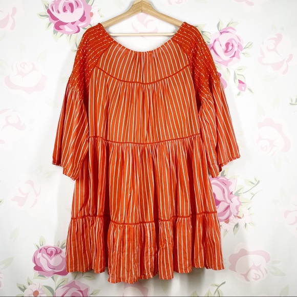 NEW Free People Lola Embroidered Capri Orange Mini Dress L - Picture 1 of 16